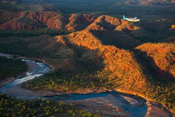 Aerial view of Spillway Creek in front of Carr Boyd Ranges.